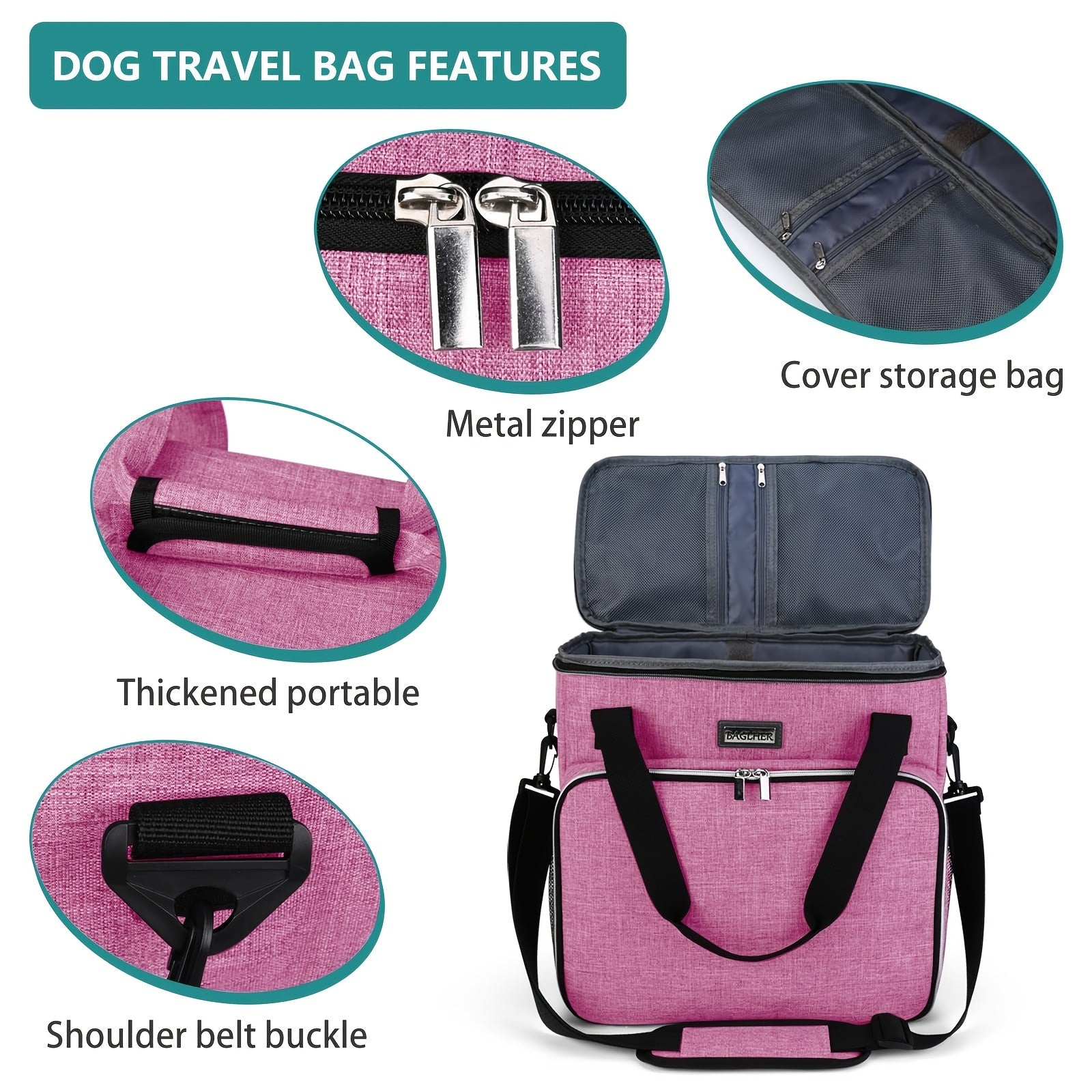 Pet Travel Bag with Bowls and Food Baskets