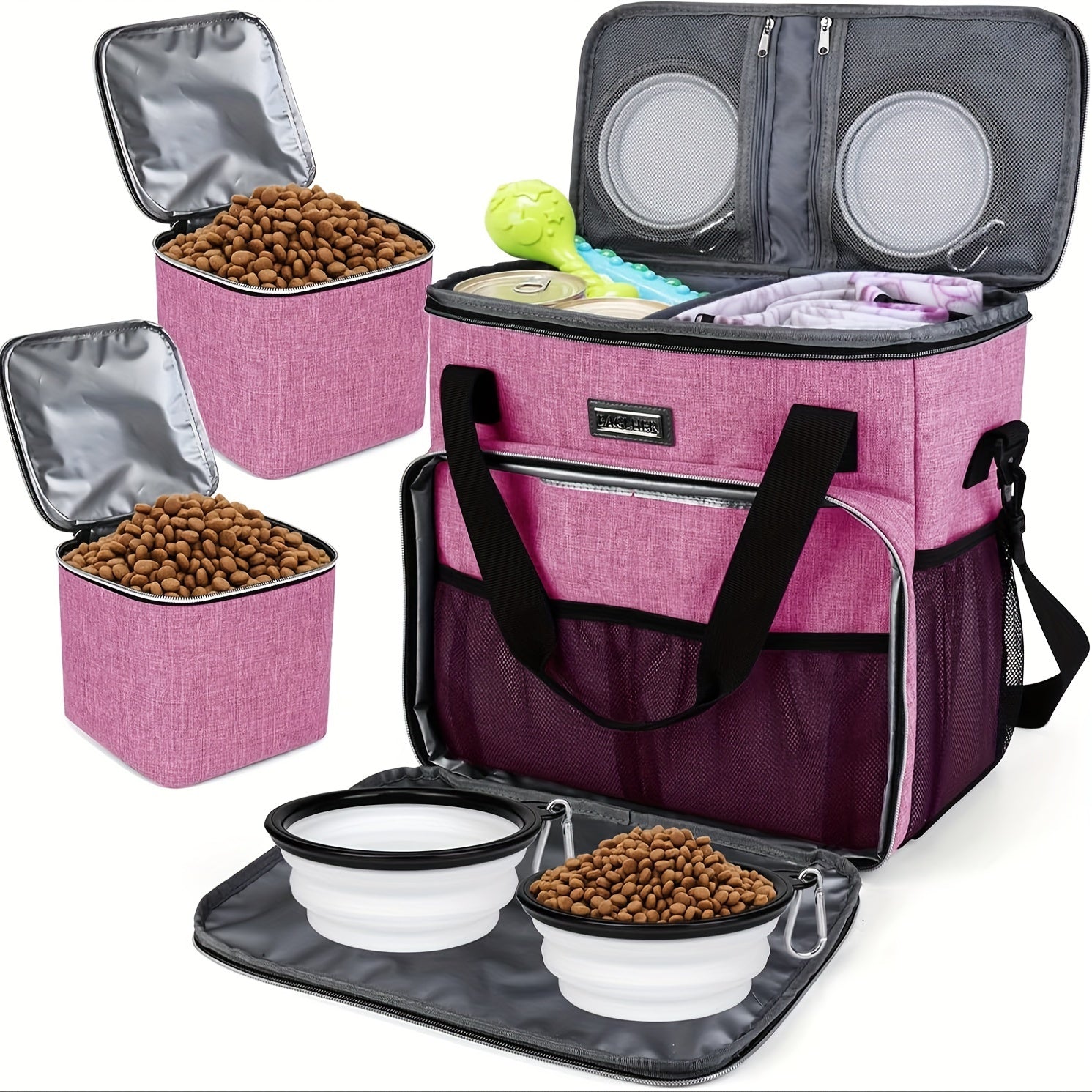 Pet Travel Bag with Bowls and Food Baskets